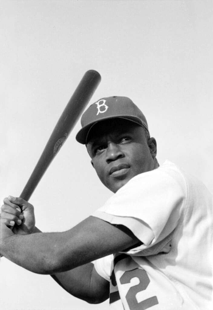 Jackie Robinson, legendary Dodgers infielder who broke the color barrier in baseball.