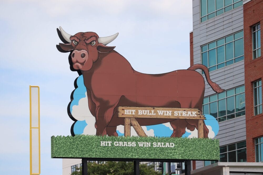 The big bull sign at the Durham Bulls park in Durham, NC. It's the same sign as the one in the movie Bull Durham.